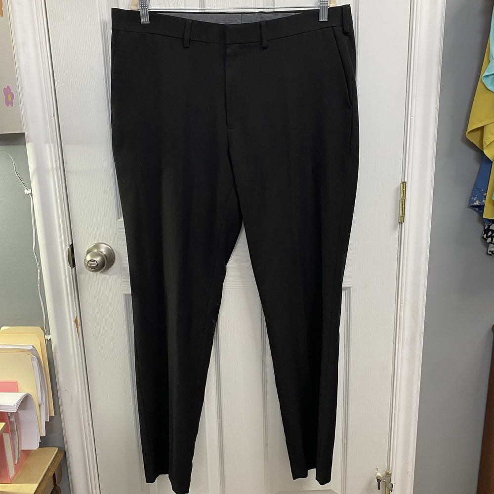 J.M. Haggar Men's Black Flat Front Premium Comfort Fit Dress Pants Sz 38x32 SLIM